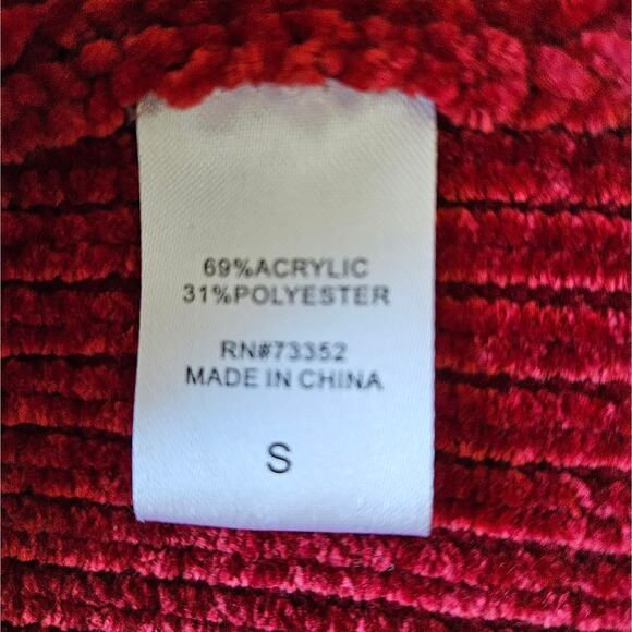 Tribekka 44 Sweater Gray White with Red Crushed Velvet Knit Cardi Size Small - Picture 9 of 10